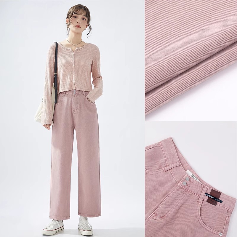 Highwaist Baggy Jeans Celana Kulot pink Jeans Gombrong Loose Kasual denim Korean Style jumbo size