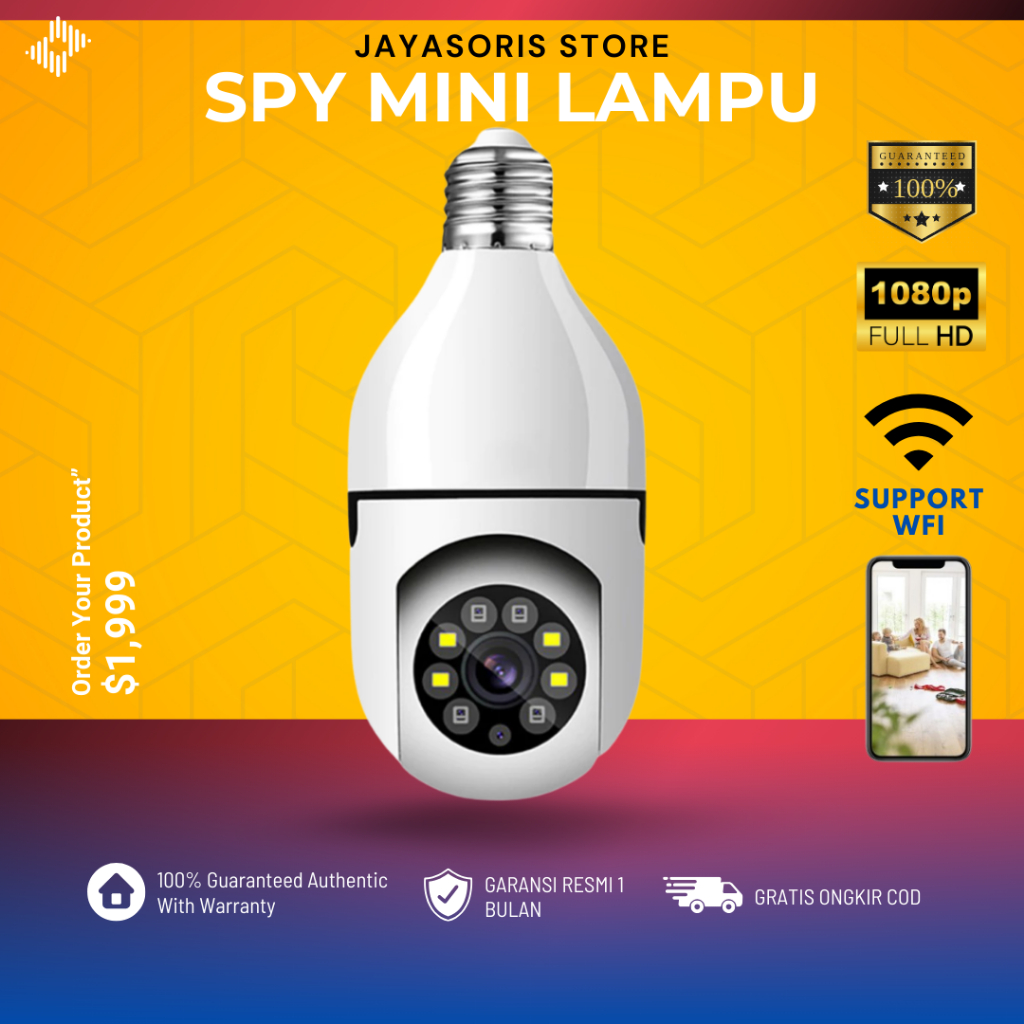 KAMERA LAMPU CCTV CAMERA PENGINTAI TERSEMBUNYI WIFI BOHLAM IP SPY HIDDEN CAMERA MURAH PENGINTIP JS16