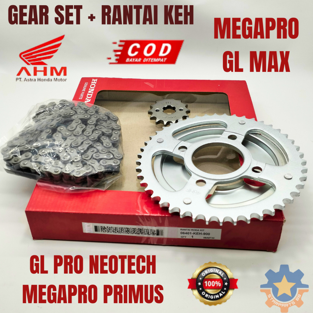 GEAR SET RANTAI HONDA KEH GL PRO NEOTECH MEGAPRO PRIMUS GL MAX ORISINIL ASLI AHM GIGI TARIK GIR GER