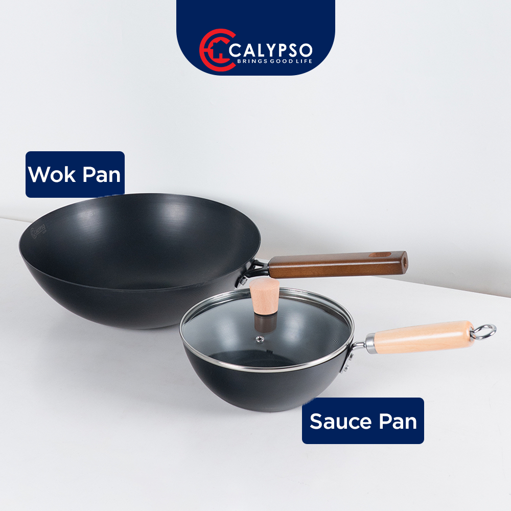 HOT DEALS Calypso Sauce Pan Wok Pan Wajan Penggorengan Nitride Iron 20cm-32cm Gagang Kayu Anti