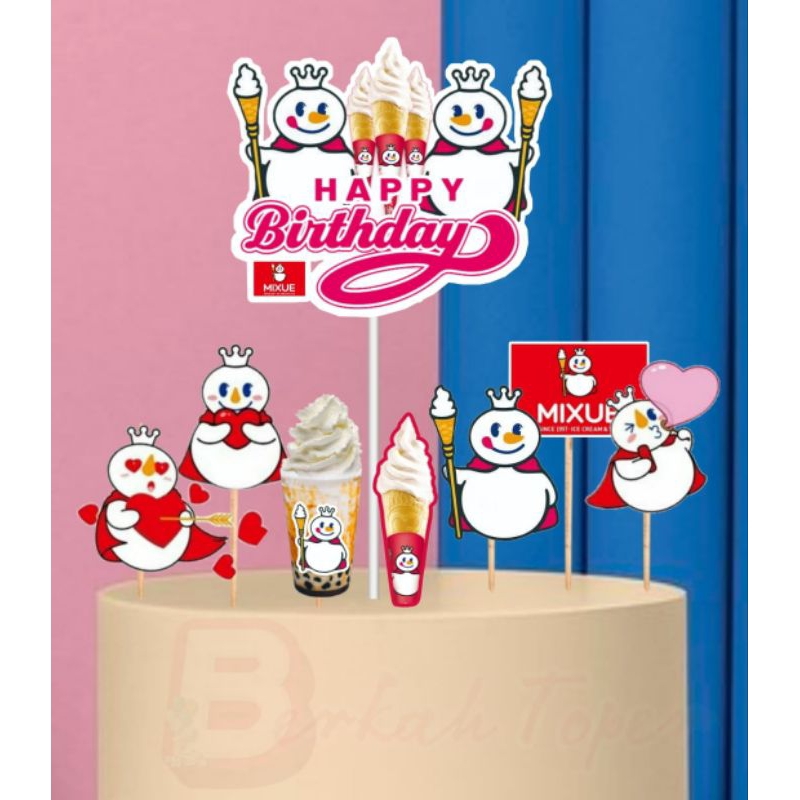 Topper Mixue, Topper cake, Hiasan kue ulang tahun Topper karakter Mixue