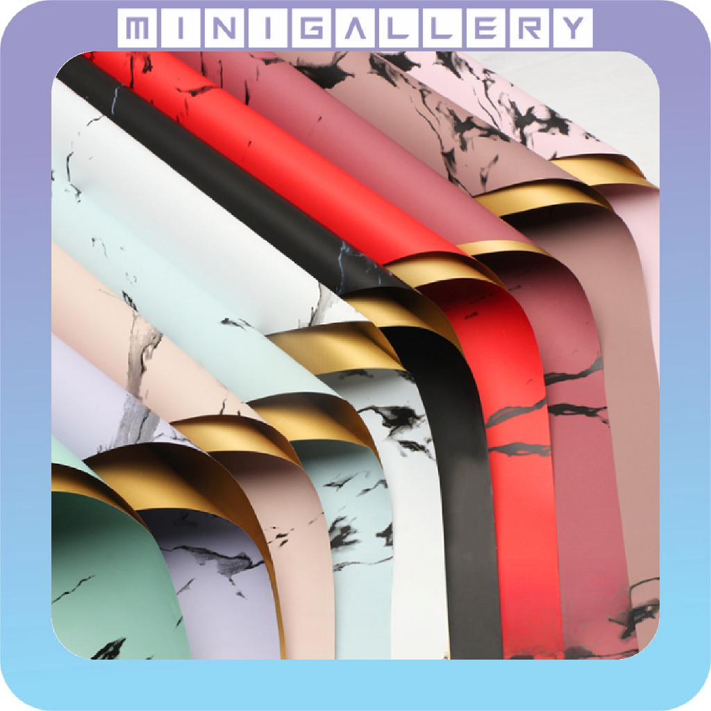 

20 Lembar Kertas Buket Bunga Dua Warna Bicolor Flower Wrapping Gold Marble Cellophane KB6105