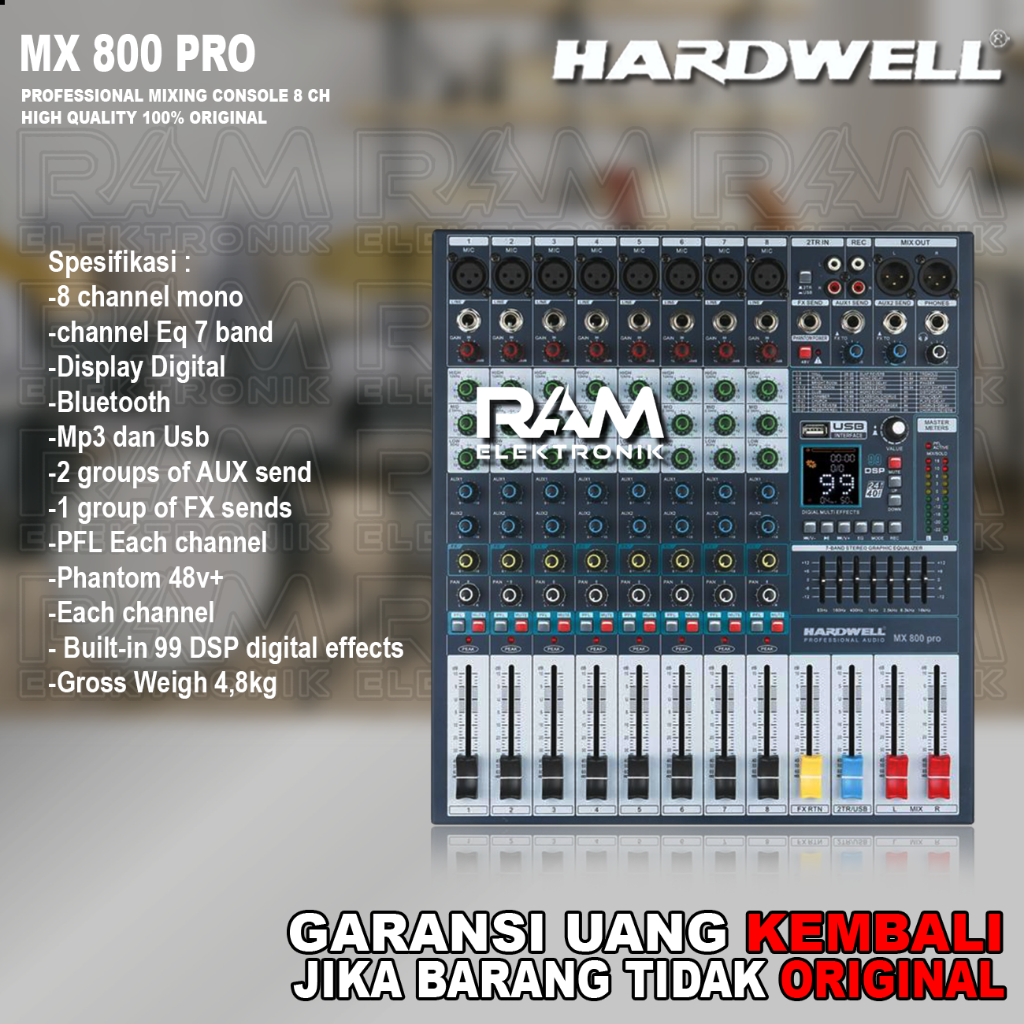 Mixer 8 Channel HARDWELL MX800PRO | MX 800PRO | MX 800 PRO Original USB Interface