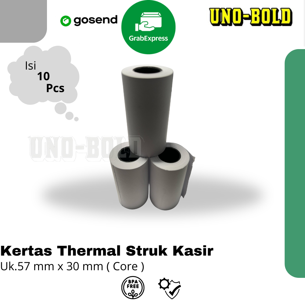 

KERTAS STRUK THERMAL PAPER ROLL 57mmx30mm Core TERMAL EDC THERMAL PRINTER MINI BLUETOOTH 57MM CORE Ketebala 103 micron, Diameter core 1,5 Cm, Ketebalan 16 micron