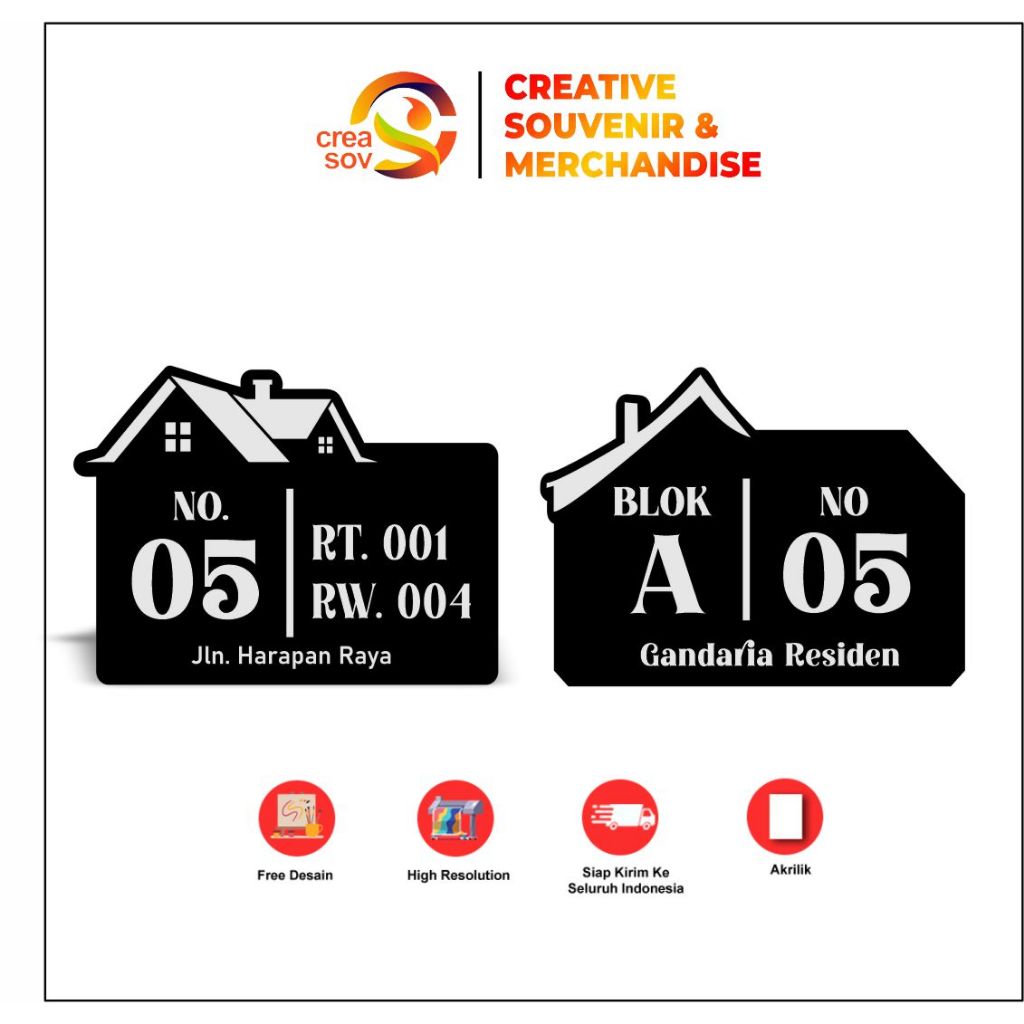 Creasov - Papan Akrilik Gravoply Nomor Rumah Minimalis Papan Hiasan Termurah Acrylic Aesthetic