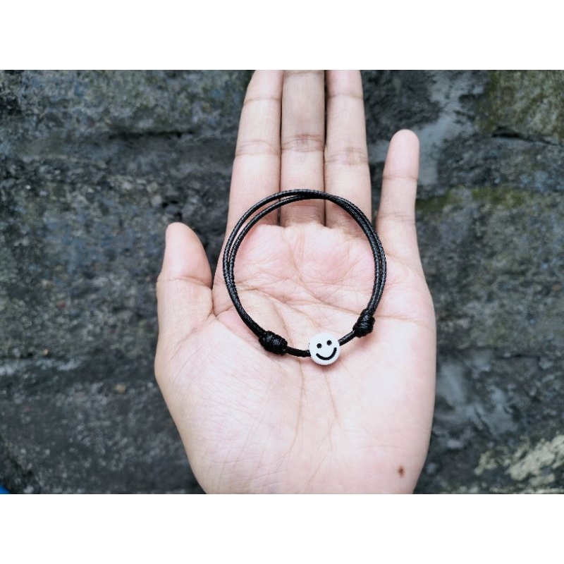 G22 GELANG TALI KOREA HITAM GELANG SMILE UNTUK PRIA DAN WANITA