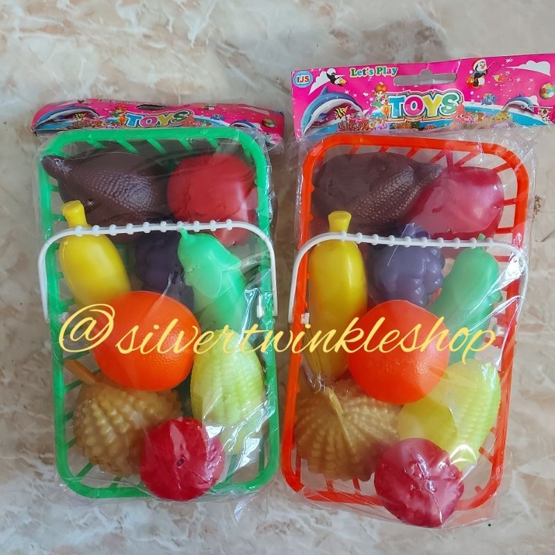 Mainan edukasi anak keranjang buah buahan plastik fruit fruits basket media belajar alat peraga eduk