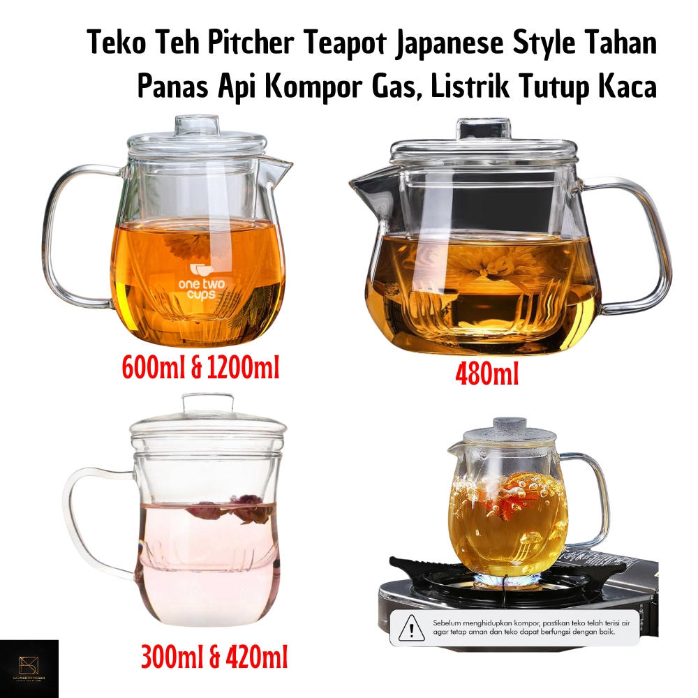 Teko Gelas Kaca Saringan Tahan Panas Api Infuser Teapot Tutup Kaca