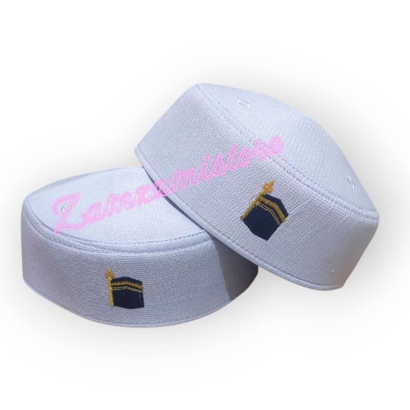 PECI KOPIAH HAJI PUTIH LOGO KA'BAH