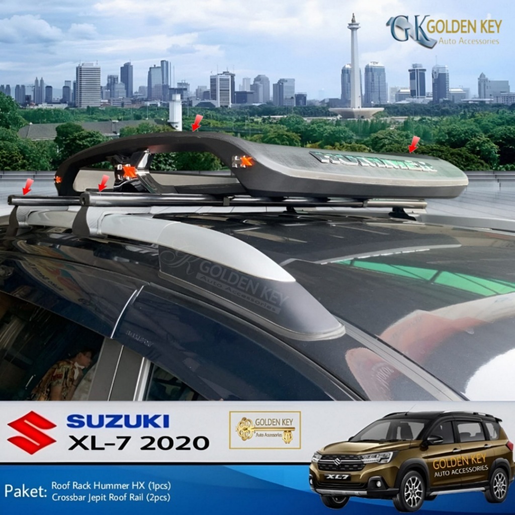 PAKET XL7 2020 Roof Rack Hummer HX + Crossbar Jepit Roof Rail Rak Bagasi Atas Mobil