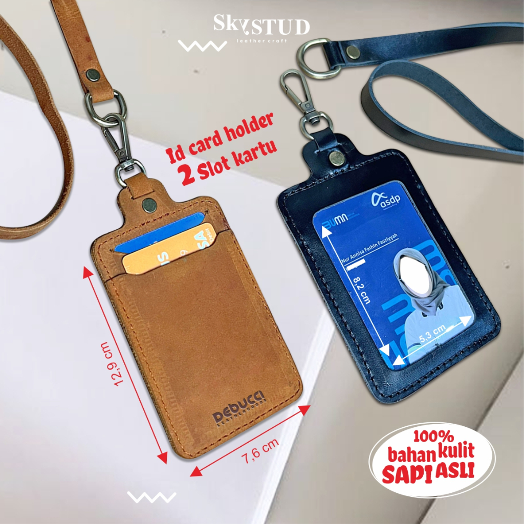 

Name Tag ID Card Kulit sapi asli 100% - Name Tag Lanyard Kulit 2 Slot Kartu