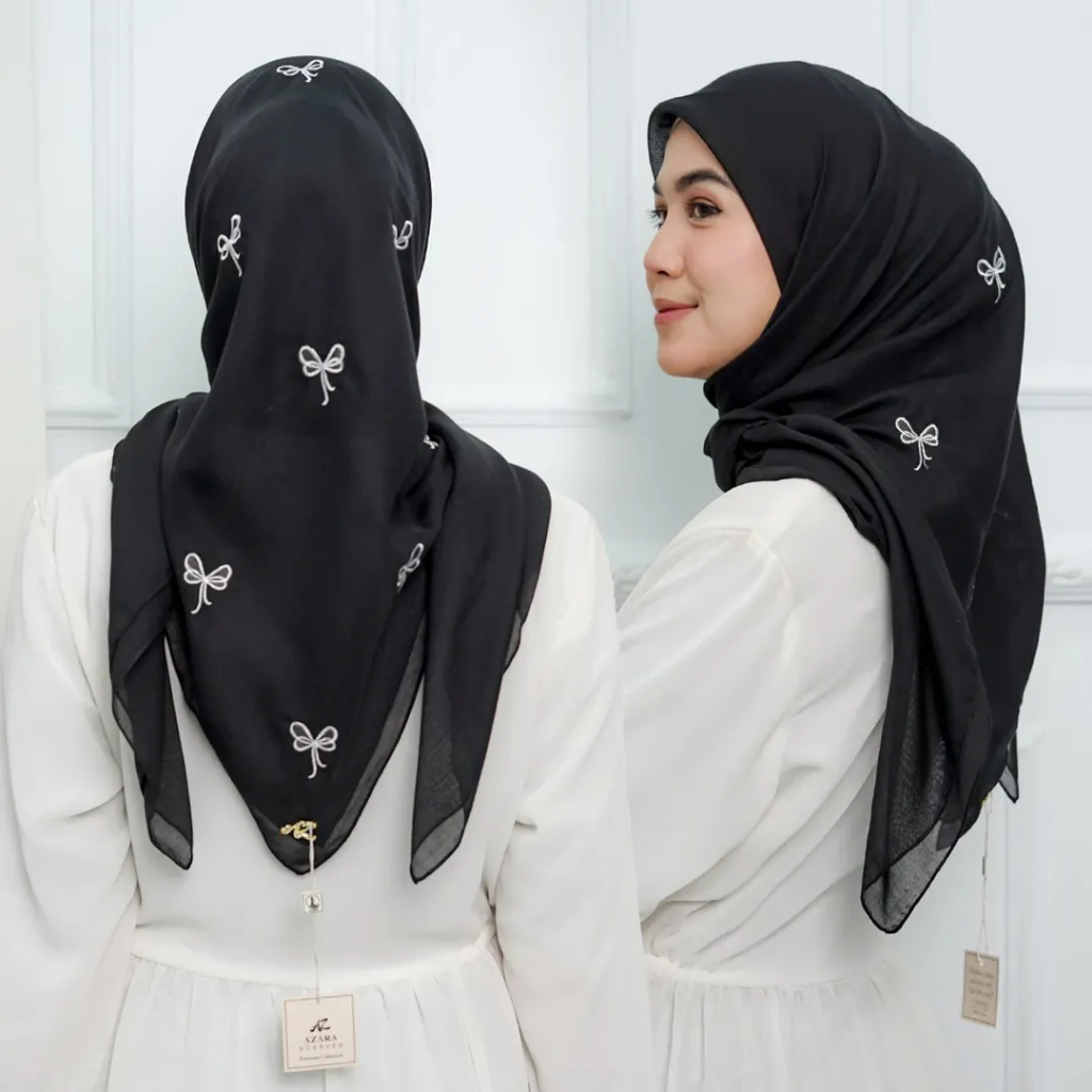 AZARA SEGIEMPAT PERIS BORDIR PITA MINI + POUCH / HIJAB SEGIEMPAT PARIS PITA LOGO AZARA