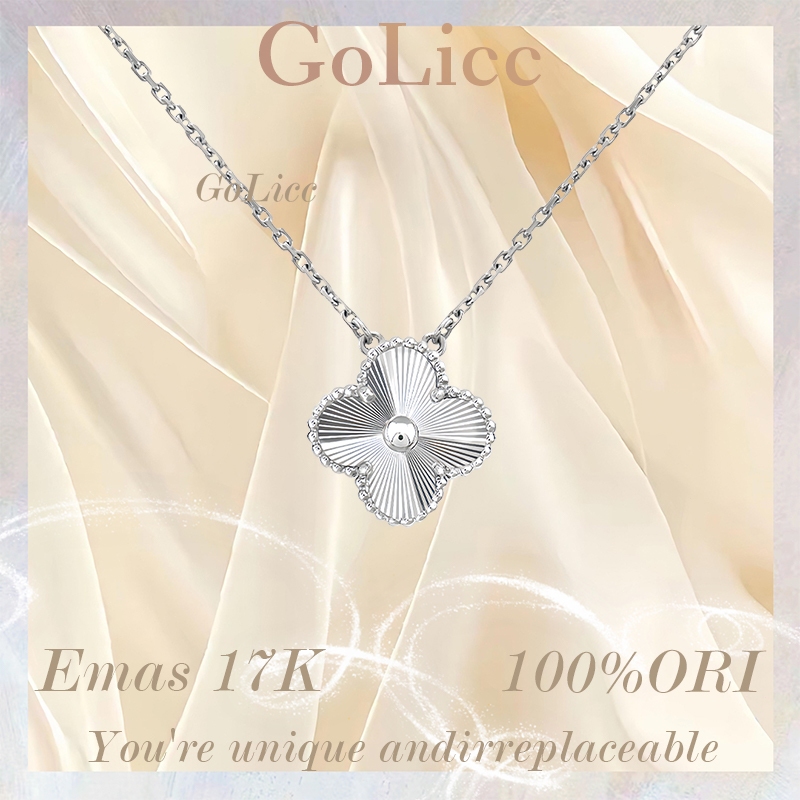Kalung Bunga Tunggal Emas Putih 17K, Kalung Estetika, Aksesori Wanita - GoLicc