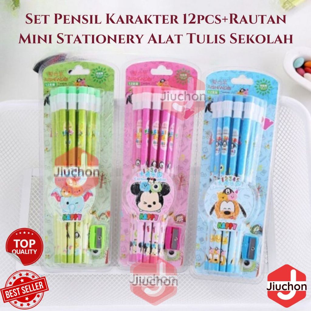 

JIUCHON Set Pensil Karakter 12pcs+Rautan Stationary Set Alat Tulis Pensil Penghapus Rautan Paket Lengkap Peralatan Menulis Anak Sekolah Hadiah Natal Souvenir Ulang Tahun