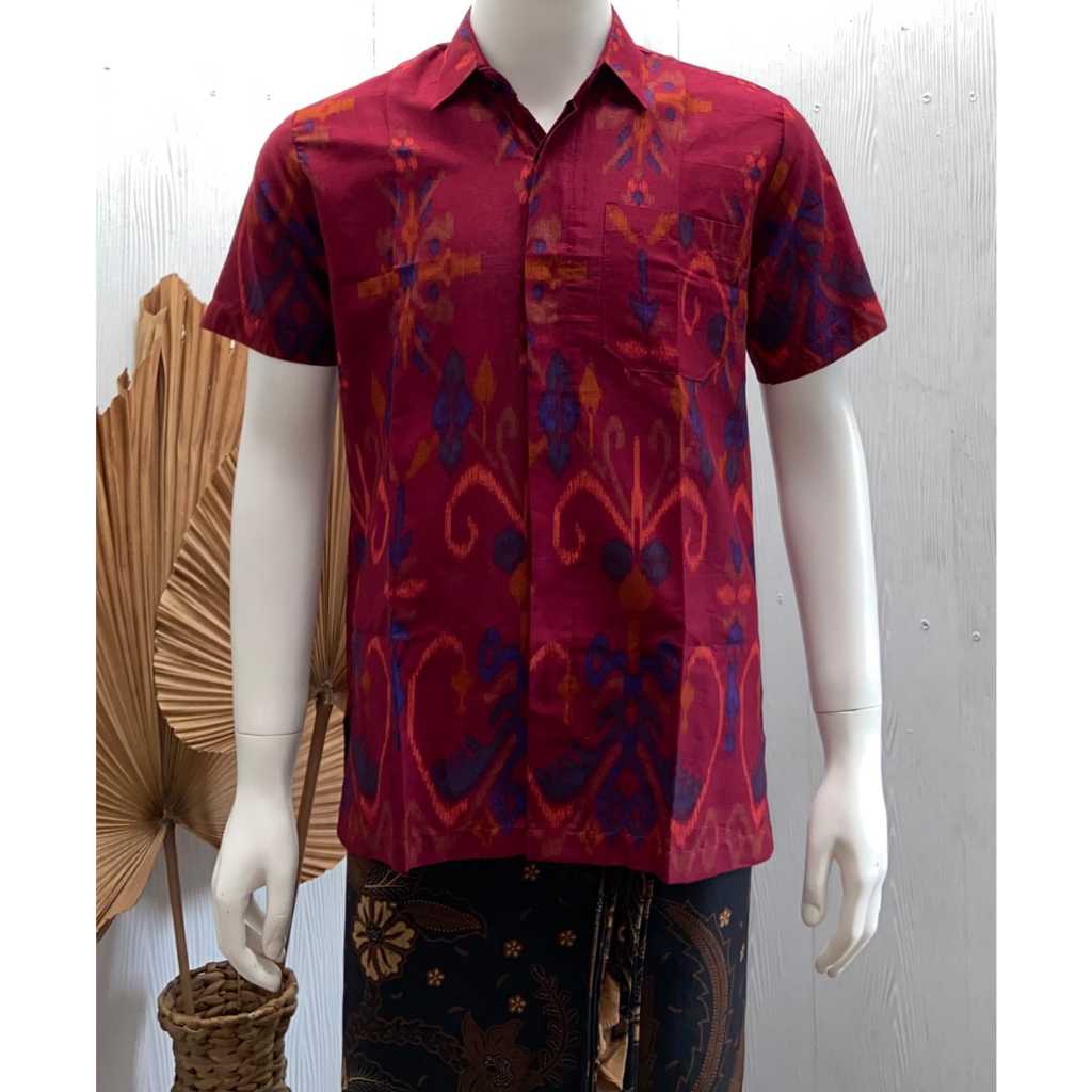 kemeja endek furing dewasa lengan pendek Kemeja/Baju Atasan Endek Pria Dewasa Tangan Pendek Terlaris