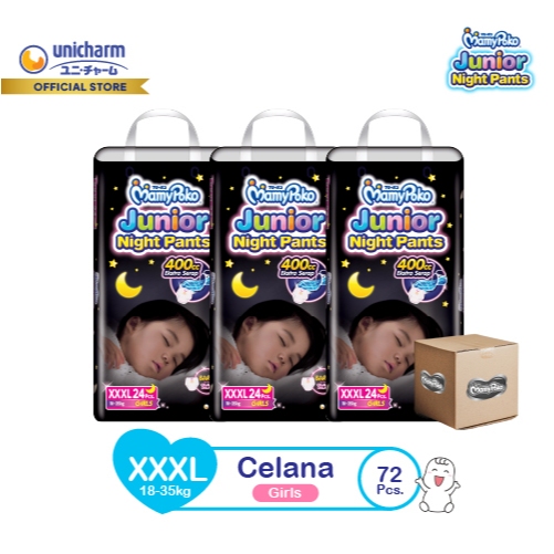 MamyPoko Junior Night Pants - XXXL 24 - Girls - Popok Celana - 3 Packs