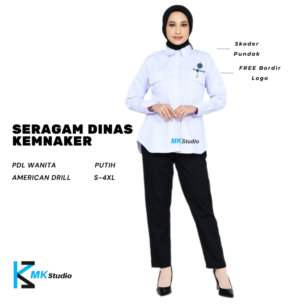 KEMNAKER-Seragam Kerja Kemnaker/Baju PDL Kemanaker/Baju Kerja Kemnaker Wanita/Baju Dinas PDL Putih