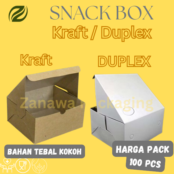 

Snack Box Tebal 12x12 / 12x14 / 12x16 Dus Kue Duplex Putih Kraft Coklat - Per Pack isi 100 Pcs