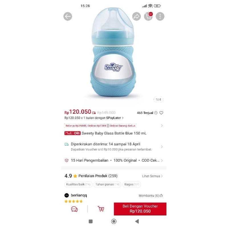 SWEETY BABY BOTTLE WIDE NECK GLASS + KORSET, DOT BAYI, BOTOL SUSU BAYI, DOT ANTI TERSENDAK