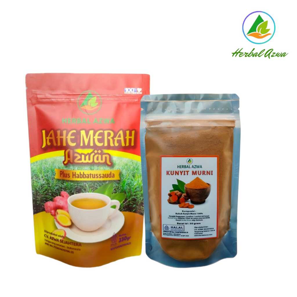 

HERBAL AZWA Bundling Mix Jahe Merah Instan Plus Habbatusauda - Kunyit Bubuk Murni