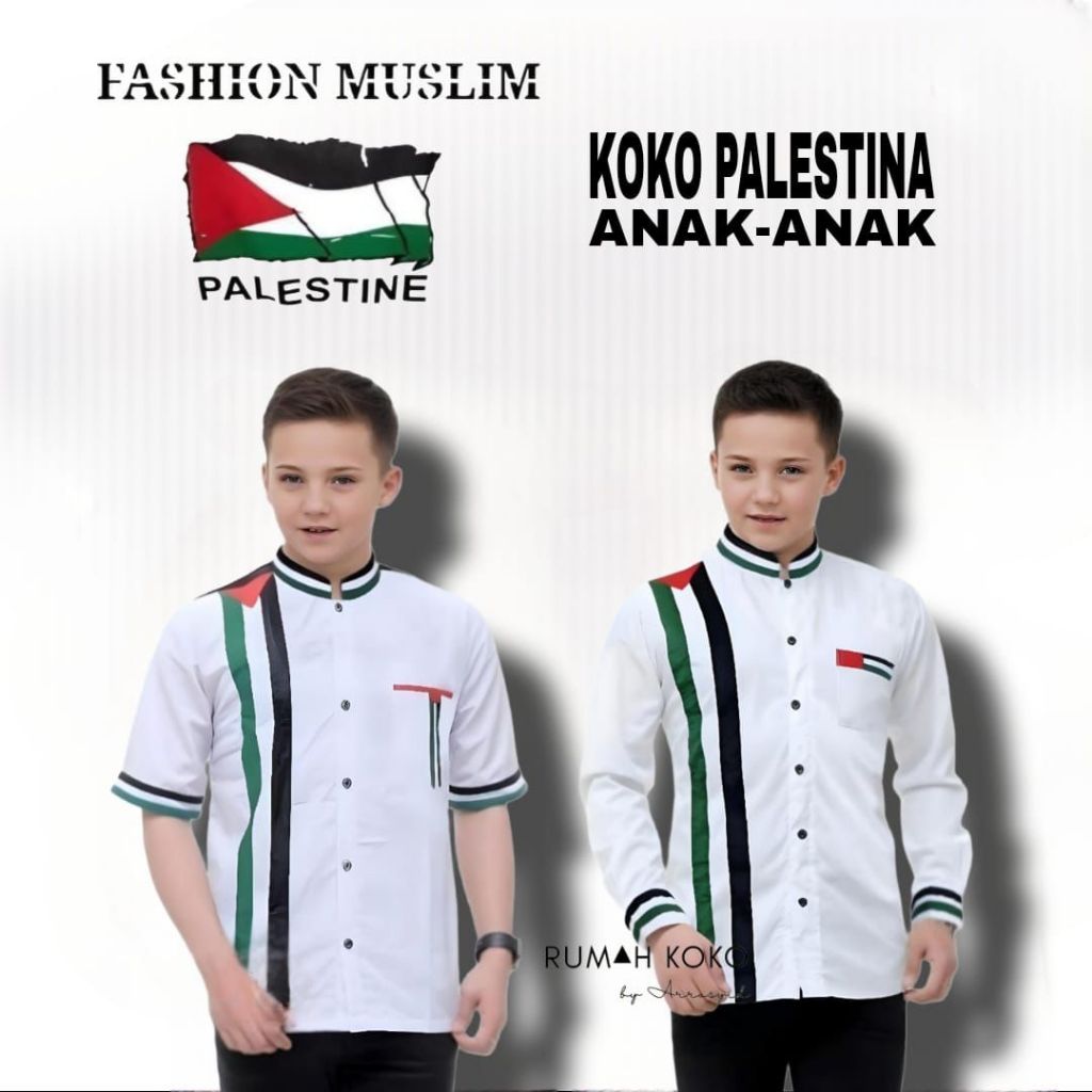 Baju Koko Palestina Kemeja Koko Palestina Hadroh Anak Laki-laki Lengan Panjang dan Pendek  Bisa COD