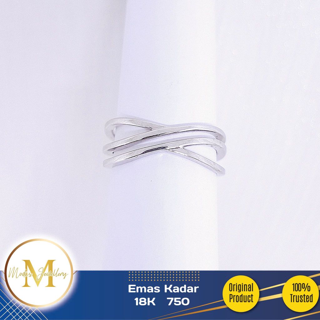 MODIS JEWELLERY - Cincin Line Silang Italy Putih - Emas 17k  750