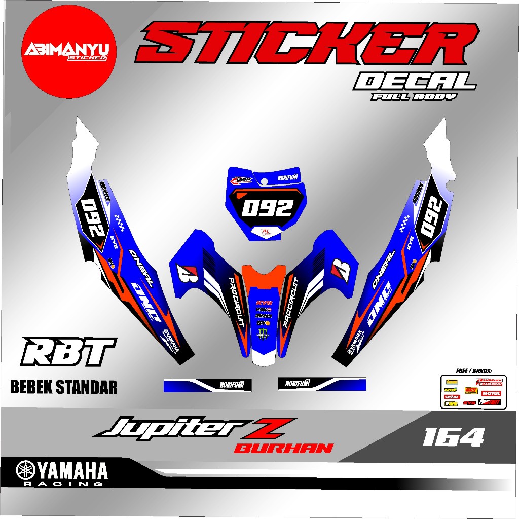 DECAL STICKER FULL BODY MOTOR RBT JUPITER Z BURHAN RBT BEBEK MODIF SUPERMOTO NEW TERBARU RBT ABM 164
