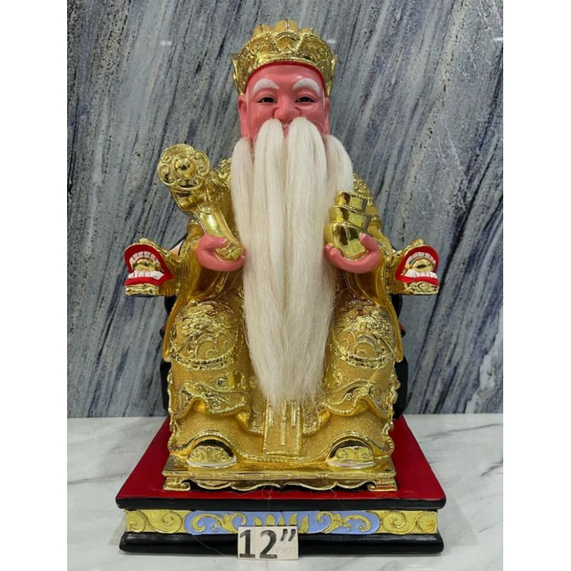 patung dewa bumi / hok tek / tua pe kong - ruyi - emas - kayu - 12inch