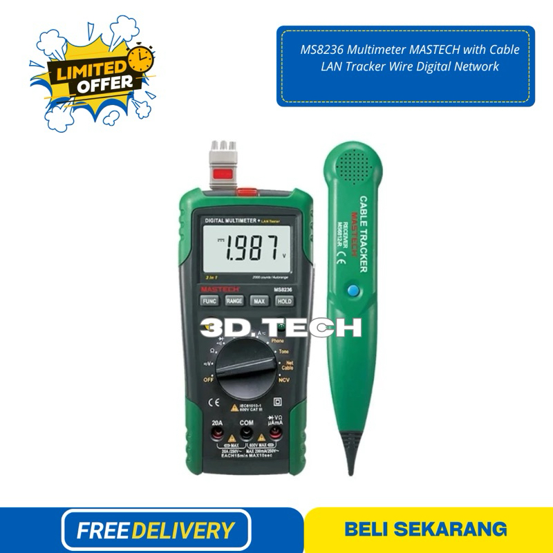 MS8236 Multimeter MASTECH with Cable LAN Tracker Wire Digital Network