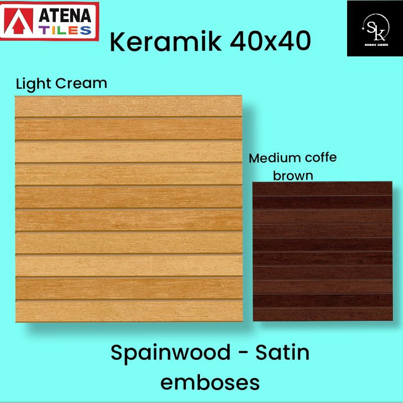 Keramik lantai motif kayu 40x40 Spainwood | Satin Emboses | Athena
