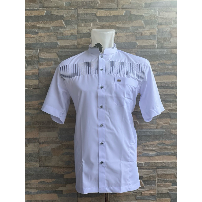 Baju taqwa modern pria dewasa koko al wafa lengan pendek Putih exclusive