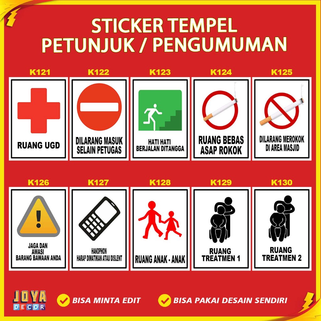 

Sticker Stiker Petunjuk Warning Pengumuman ruang ugd di larang masuk selain petugas ruang anak" ruang bebas asap rokok kk121