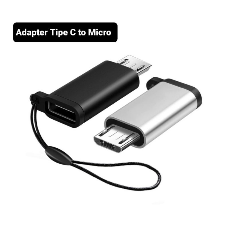 Adapter converter USB type tipe C to Micro USB konektor penyambung kabel charger cas hp dan lanyard 