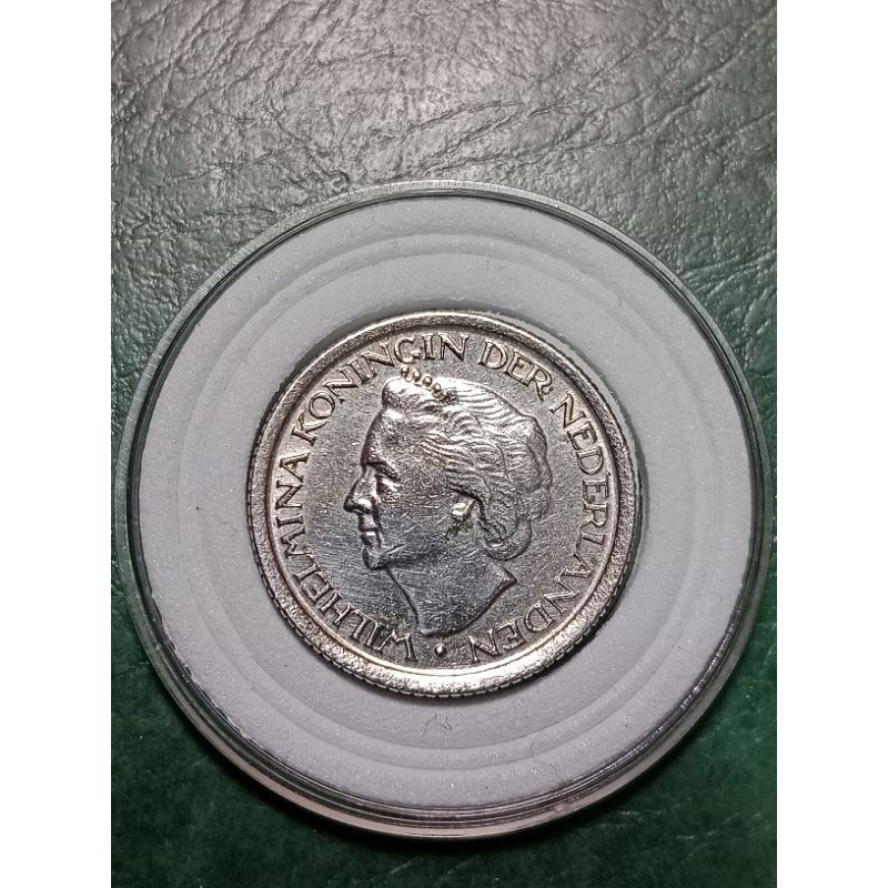 koin Nederland kecil 25 Cent Wilhelmina tahun 1948