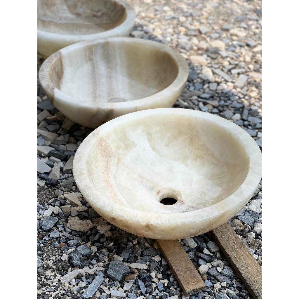 Wastafel Bundar Marmer Onyx