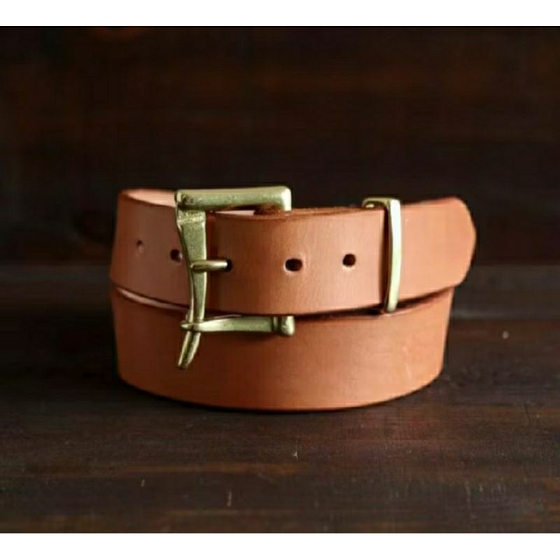 gesper kulit asli vegtan nabati kepala kuningan