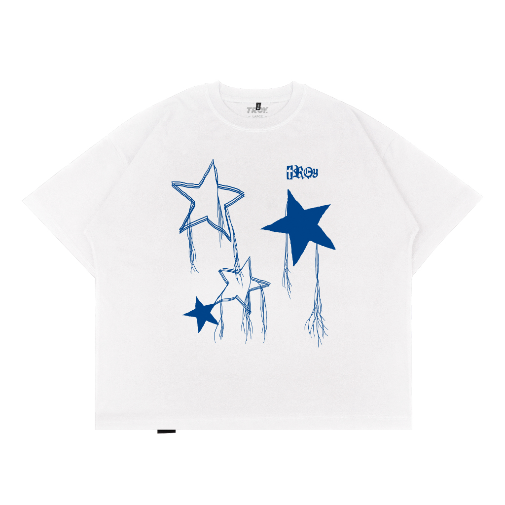 Troy Company Boxy Oversize Tshirt White Four Star - Kaos Boxy Oversize Putih Lengan Pendek MBD 3081