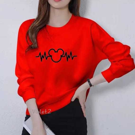 Kaos Atasan Wanita Dewasa Lengan Panjang Motif Detak Mickey Mouse Kaos Long Sleeve Crewneck Wanita C