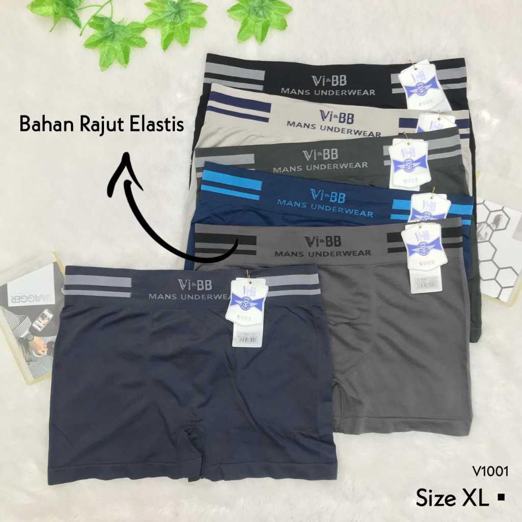 RVC75 - VIBB Celana Dalam Boxer Pria L XL CD Cowok Rajut Polos Underwear Import Murah Pakaian Dalam 
