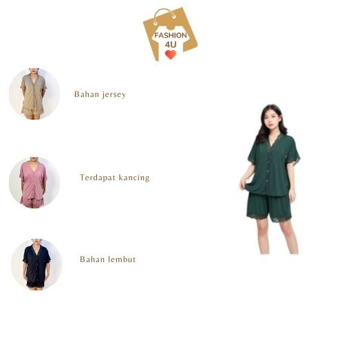 4U Baju Tidur Set Bahan jersey Sexy Lembut renda piyama pakaian tidur wanita BT384