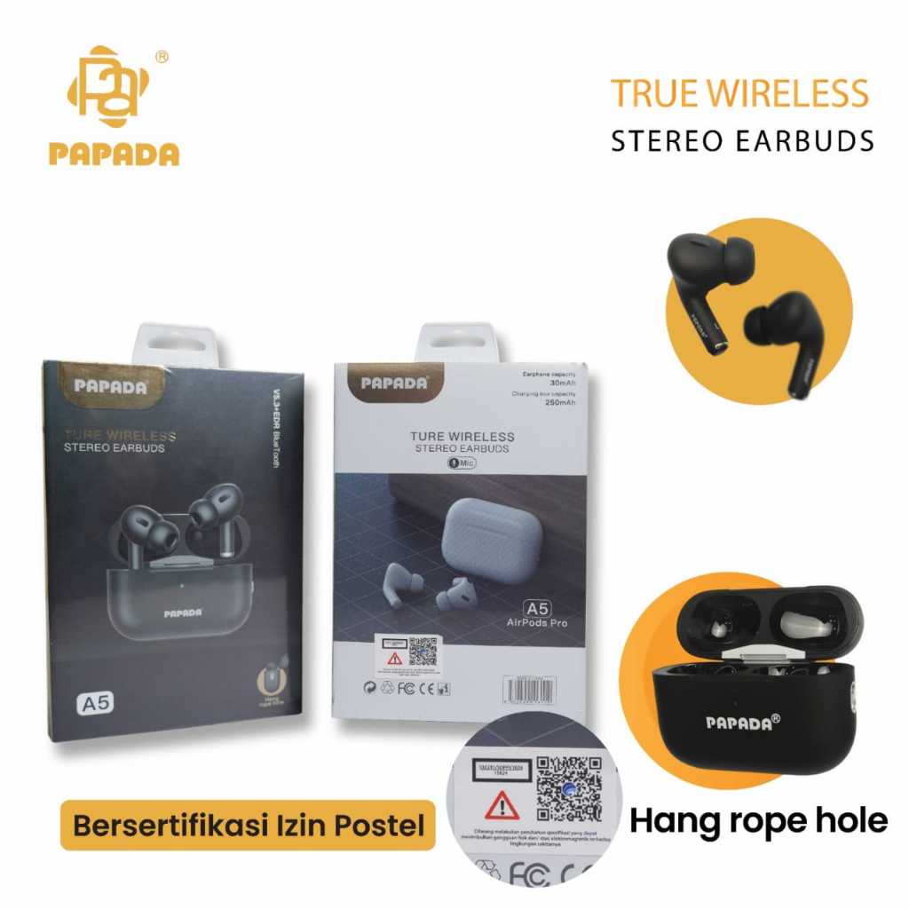TWS PAPADA TURE WIRELESS Stereo Earbuds A5 AirPods Pro V5.3+EDR Bluetooth