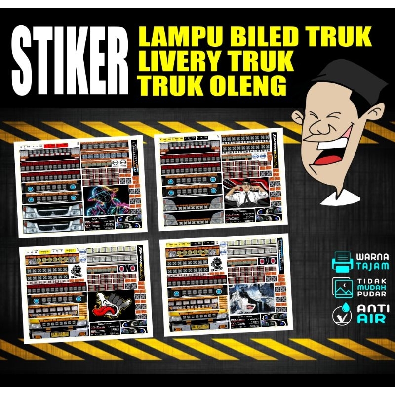 stiker mainan truk oleng keren, stiker lampu tembak truk, biled truk