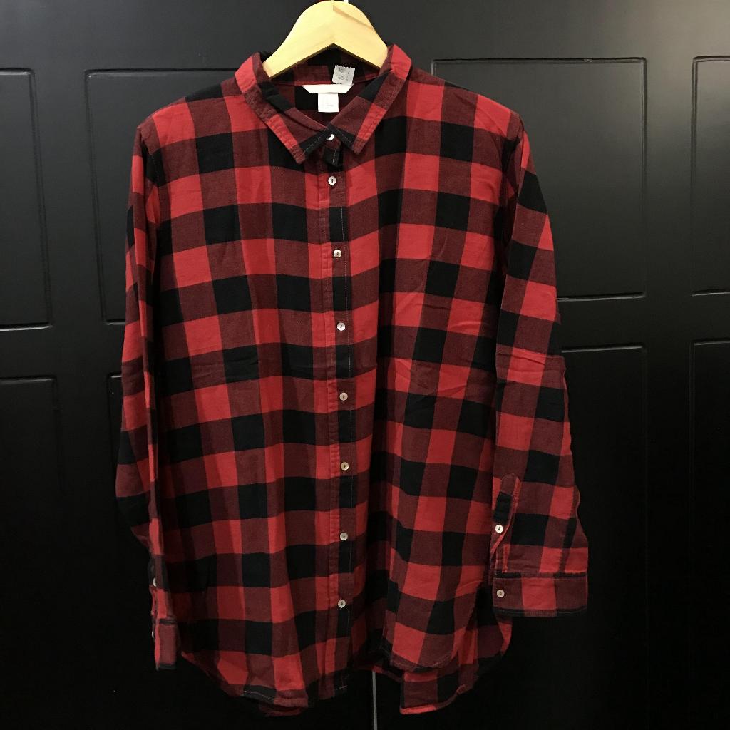 kemeja katun hnm kotak merah XL