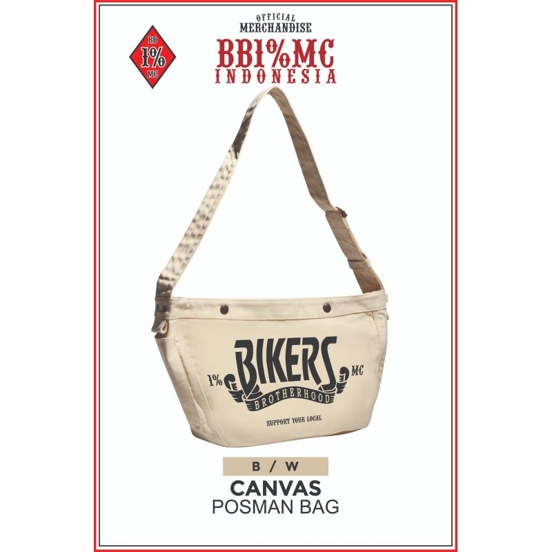 Massenger Bag  Bikers Black ( Offwhite) | Massenger Bag Kanvas | Tas selempang Kanvas |Tas Bikers