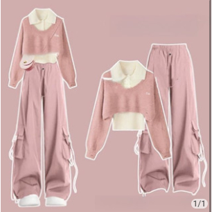 Set Sweater Rajut Gaya Korea Wanita dan Celana Cargo