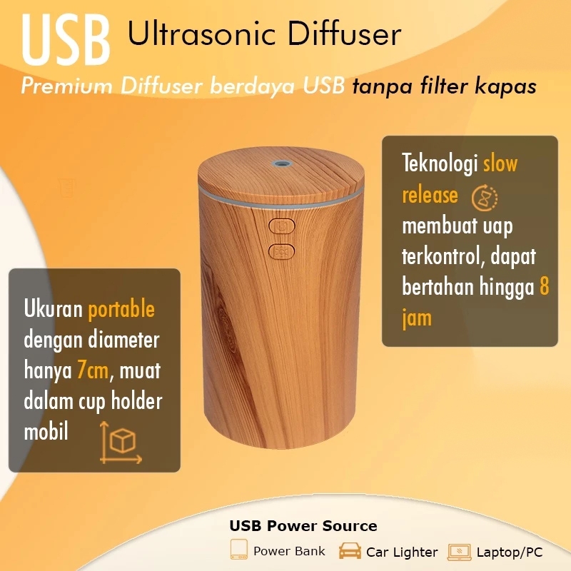 USB Car Diffuser Humidifier Ultrasonic Tanpa Stik Kapas Untuk Mobil Essential Oil Aromaterapi