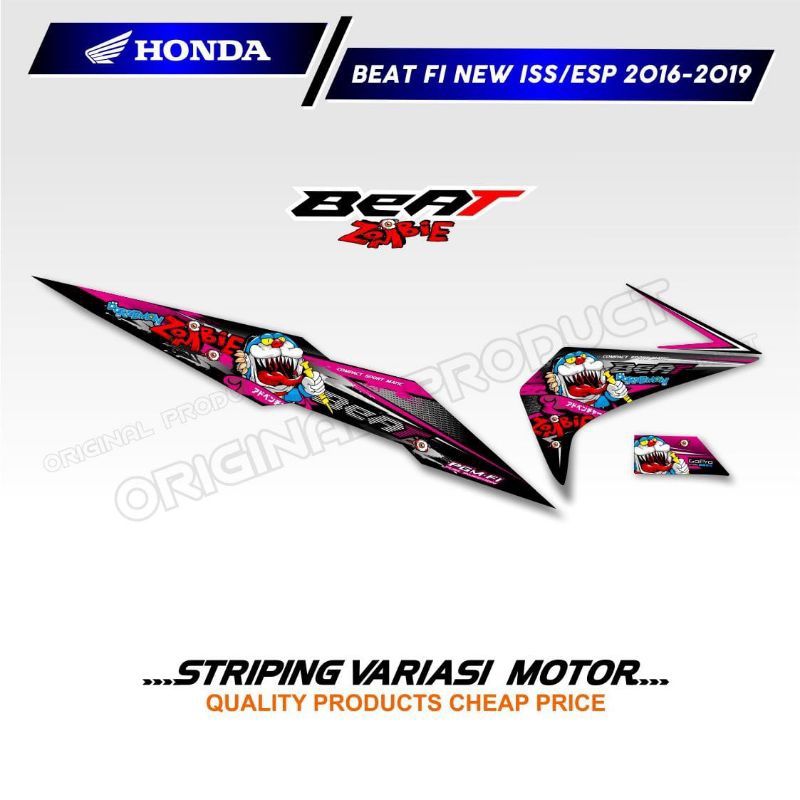 Striping variasi stiker motor BEAT FI NEW ISS/ESP tahun 2016 sd 2019 model ZOMBIE DORAEMON