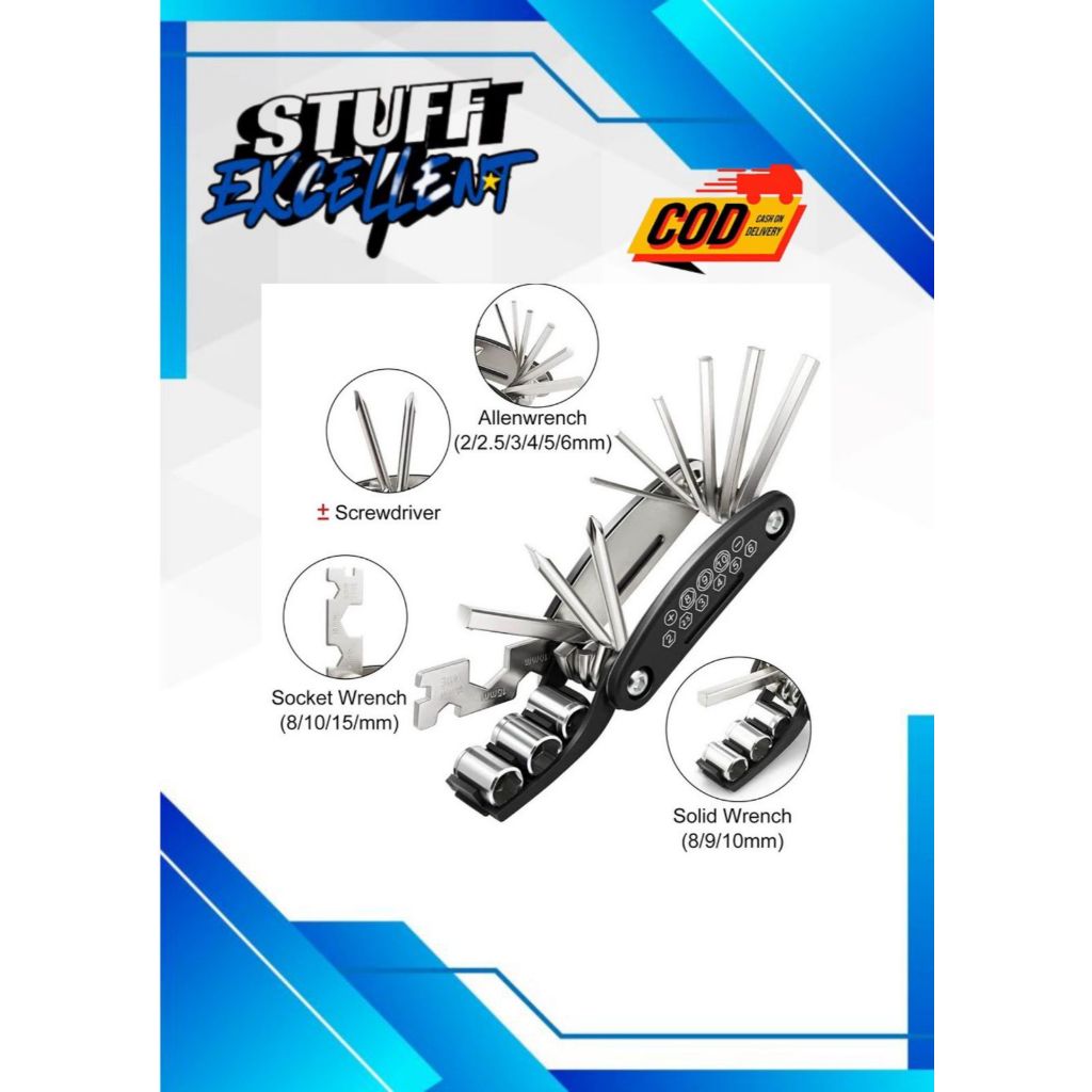 Set Kunci Shock Lipat Sepeda Motor Mini 16 In 1 Lengkap / Kunci Shock Set