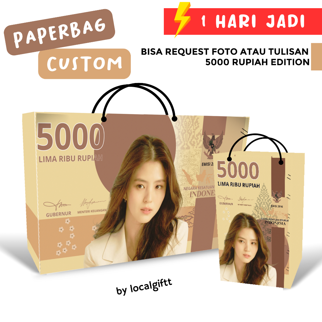 

Paperbag Custom 5000 Edition | Bisa request foto dan tulisan | Paperbag custom | Paperbag lucu | Paperbag Foto | Tas Custom