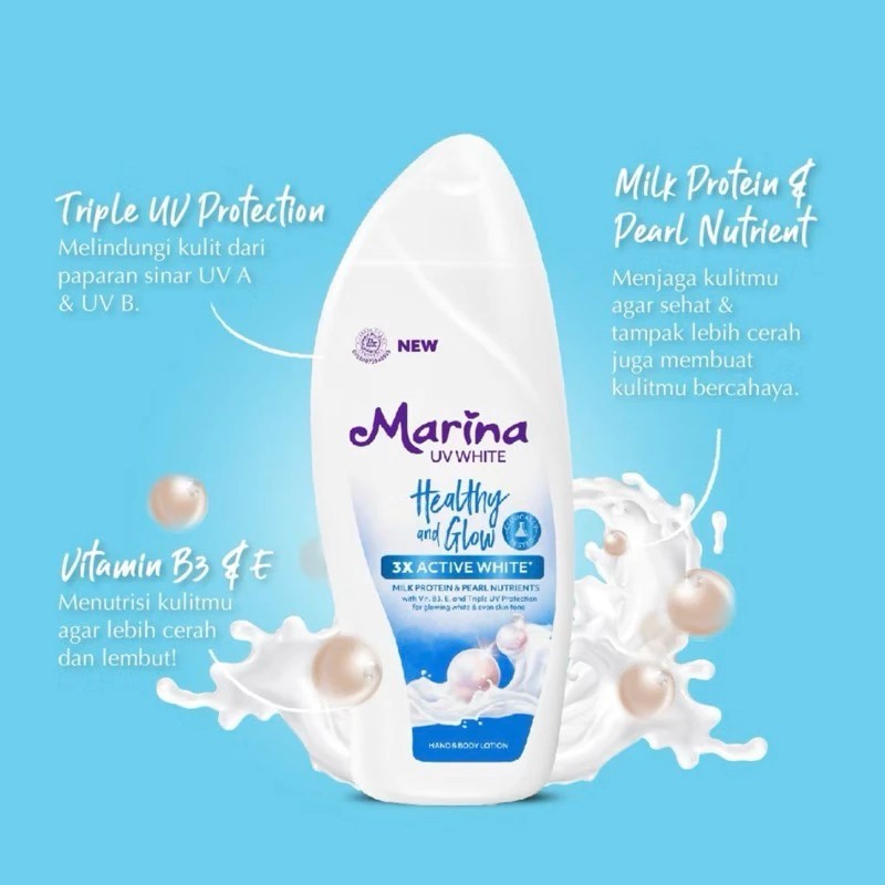 MARINA UV White Healthy & Glow Hand Body Lotion | Marina Biru Body Lotion/ASYILA KOSMETIK